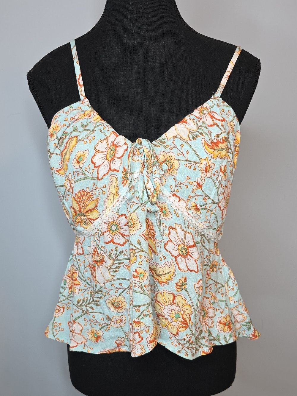 Billabong Aqua Floral Tie-Front Peplum Cami